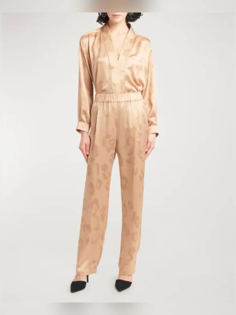 Giorgio Armani AW24 Gold Leopard Silk Pull-On Trousers